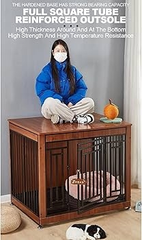 Dog Crate Furniture End Table with Reinforced Top and Metal Tubing