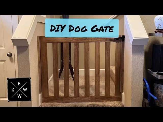 Dog Gate, Craftsman Style Warm Brown Solid Frame with Vertical Slats