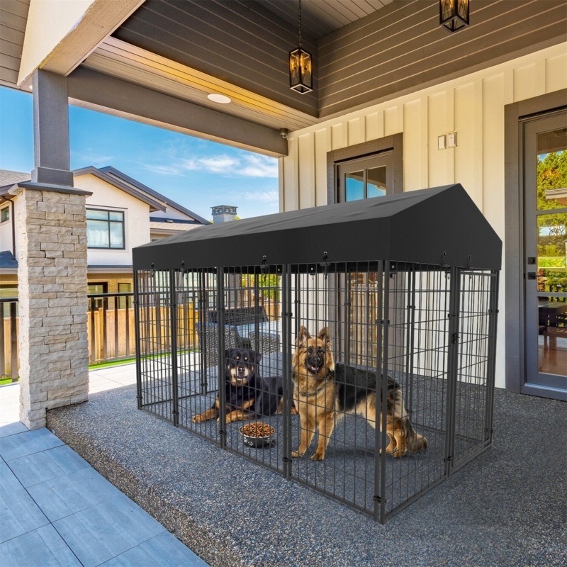 Dog Kennel Wire Mesh, Black Metal Heavy Duty Outdoor Pet Enclosure