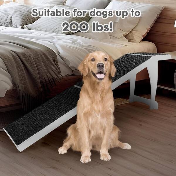 Dog Ramp, White Frame with Top Landing Platform and Ribbed Grip