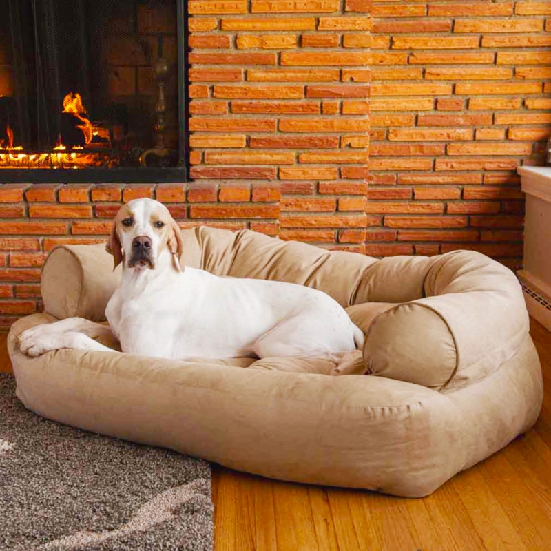 Dog Sofa Buckskin Tan Upholstery Overstuffed Bolsters Rustic Cozy Pet Bed