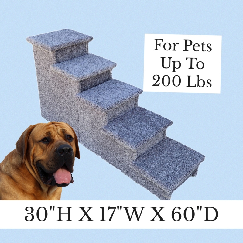 Dog Stairs, Tall 30-Inch Heavy Duty Carpeted 5-Step for Large Dogs
