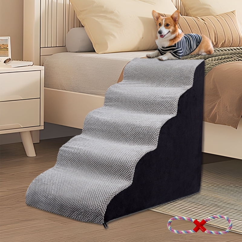Dog Stairs, Wave Curved 5-Tier Foam with Corduroy Texture