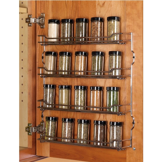 Door Mounted Spice Rack 4-Tier Polished Chrome Wire Cabinet Organizer