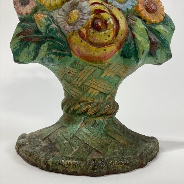 Door Stop: Cottagecore Floral Basket with Distressed Chippy Paint Finish