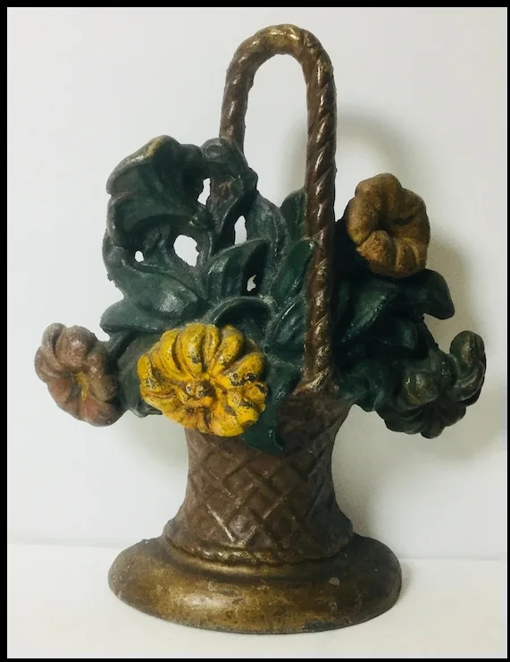 Door Stop: Rustic Cast Iron Basket with Twisted Rope Handle