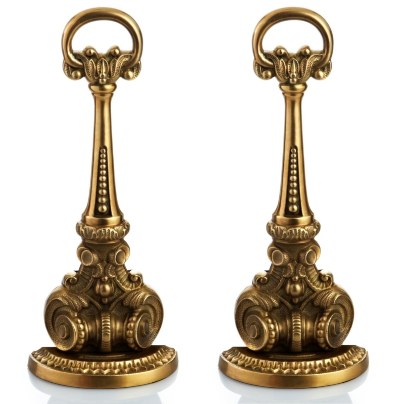 Door Stop Set: Ornate Burnished Brass with Beaded Scrollwork Detail
