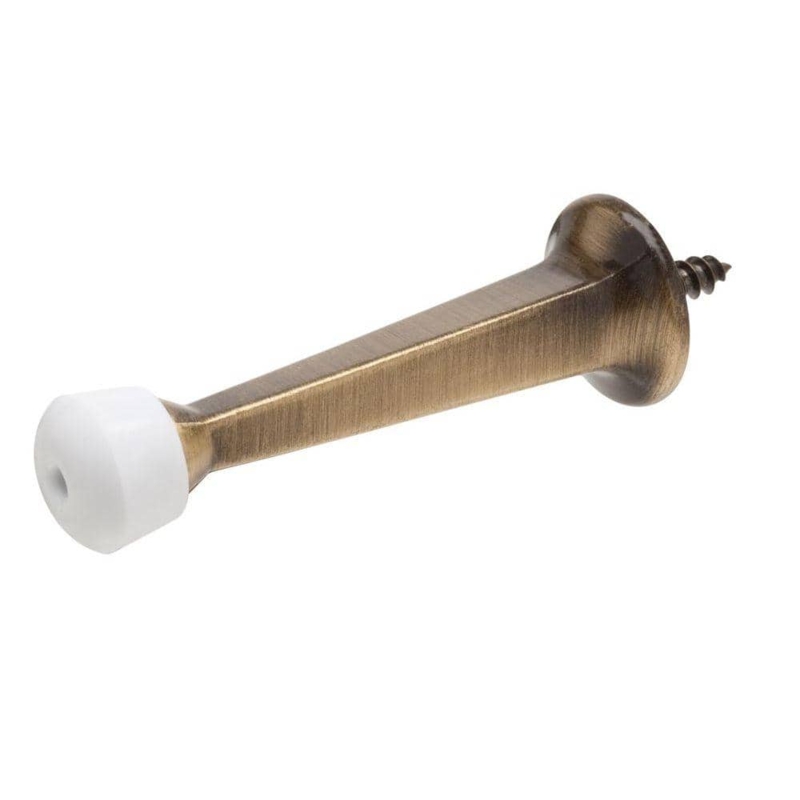 Door Stop: Traditional Solid Brass Tapered Body with White Bumper
