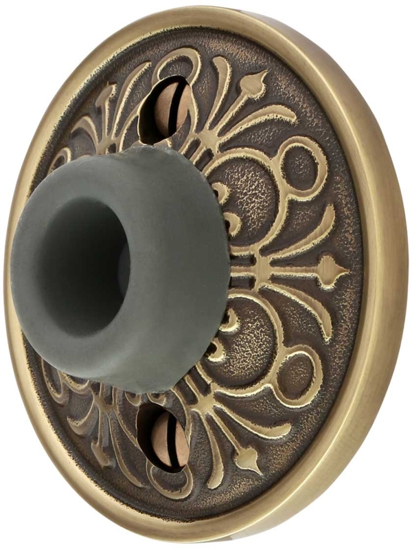 Door Stop: Victorian Wall-Mount Ornate Rosette with Rubber Bumper