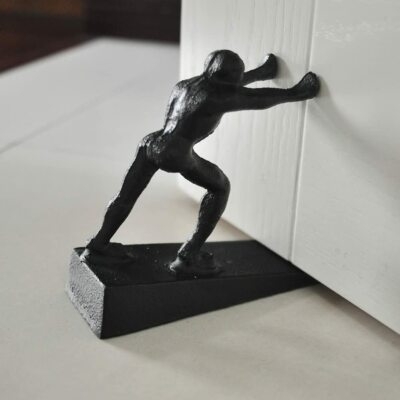 Door Stop Wedge: Industrial Matte Black Cast Iron Strongman Figurine