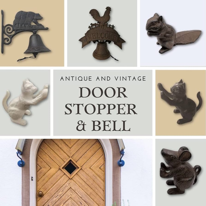 Door Stopper Set: Cast Iron Mouse and Cat Wedge with Textured Finish