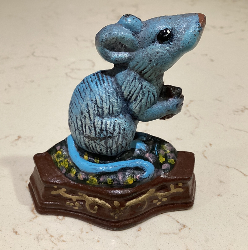 Doorstop Figurine: Cornflower Blue Mouse on Gold Filigree Base