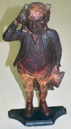 Doorstop Figurine: Weathered Cast Iron Man in Period Costume and Hat