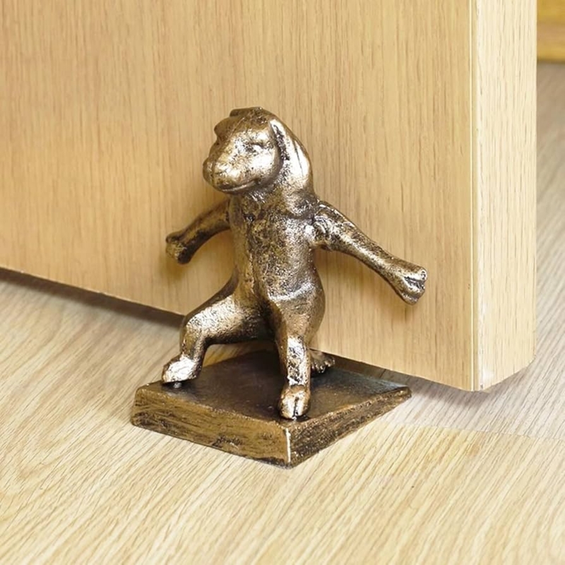 Doorstopper Figurine: Rustic Cast Iron Dog with Integrated Wedge Base