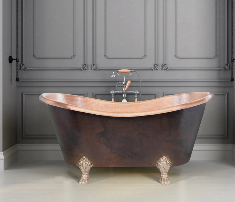 Double Slipper Clawfoot Tub with Hammered Copper Interior & Bronze Exterior