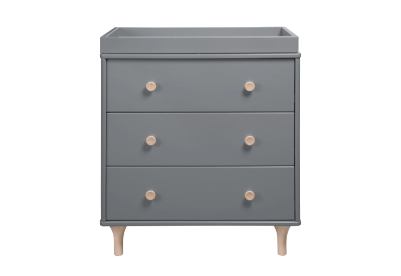 Dresser Changer, Slate Grey, Tapered Wood Legs, Removable Tray, Mid-Century