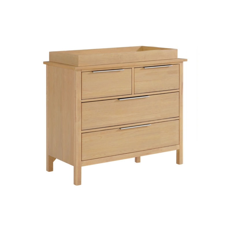 Dresser With Topper, Light Wood, Horizontal Metal Pulls, Split Top Drawers