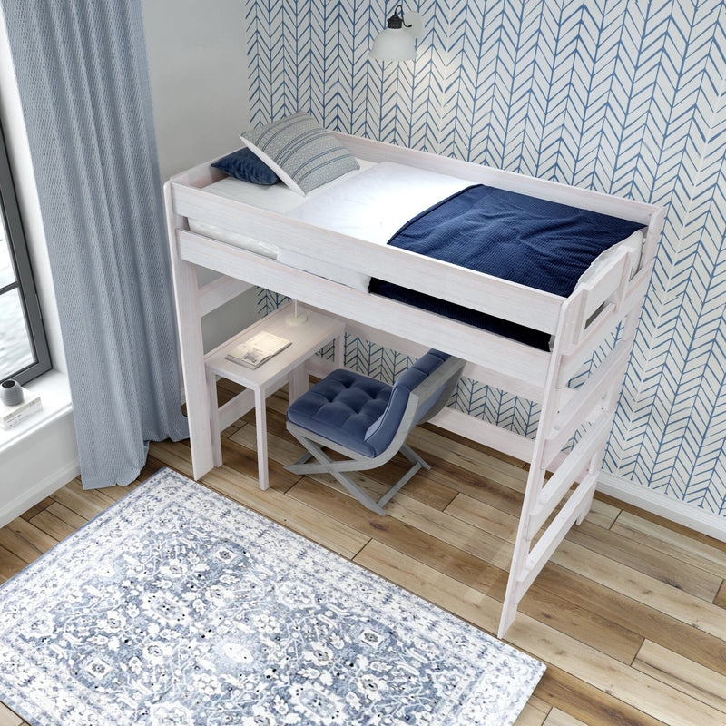 Driftwood High Loft Bed With Desk, Rustic Farmhouse Wood Workspace