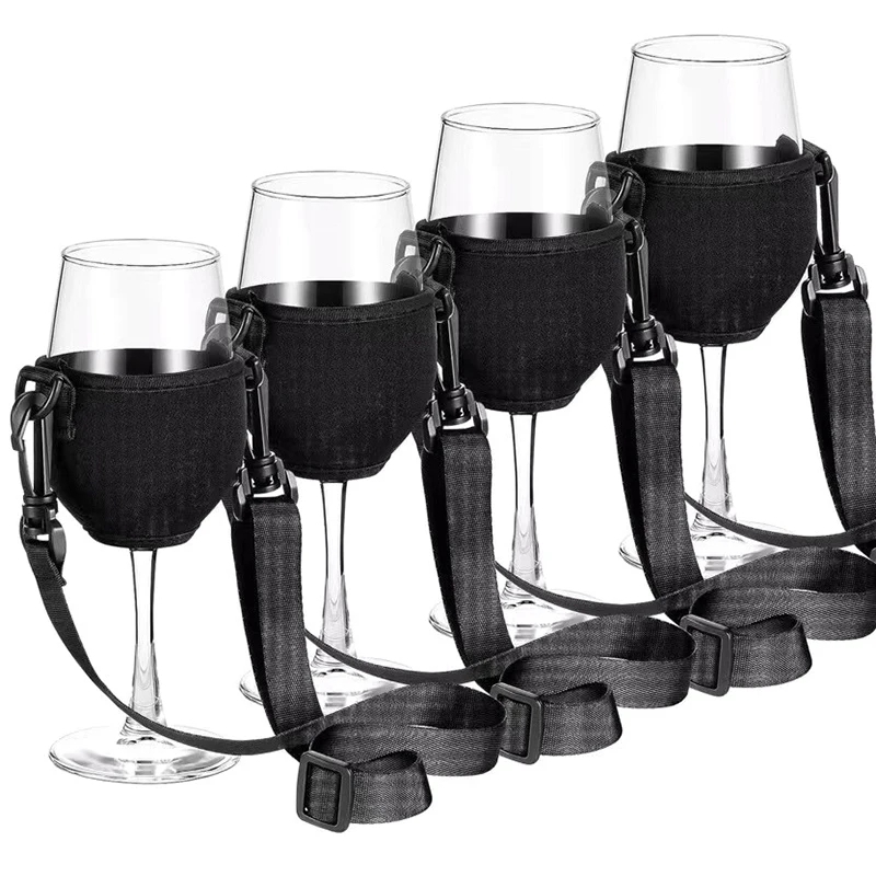 Drink Holder: Matte Black Neoprene Necklace Set with Hands-Free Design.