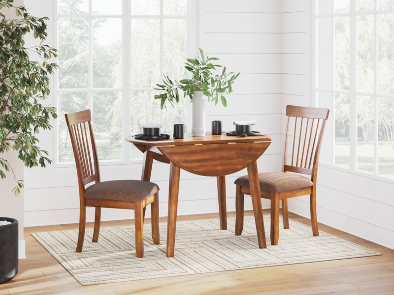 Drop Leaf Table Walnut Finish Slat Back Chairs Compact Size