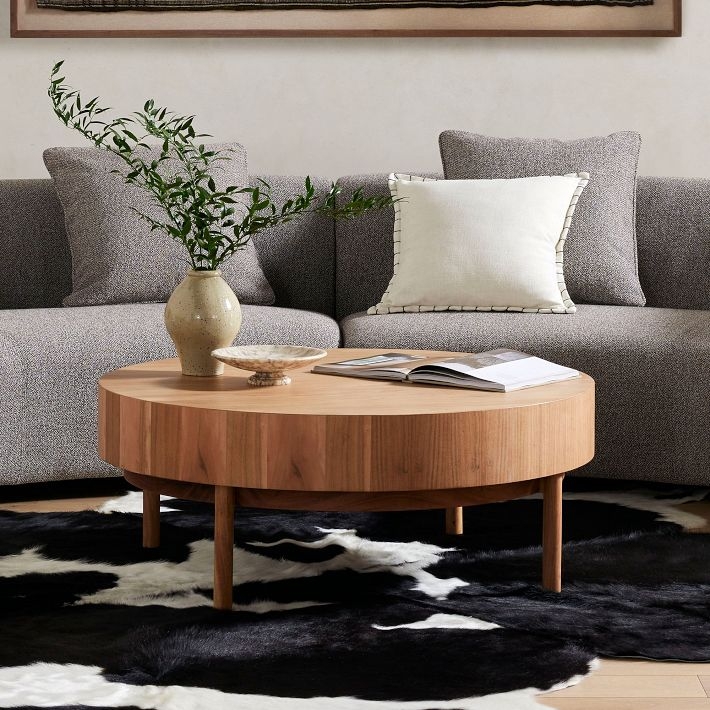 Drum Coffee Table Wood Round Apron Cylindrical Legs