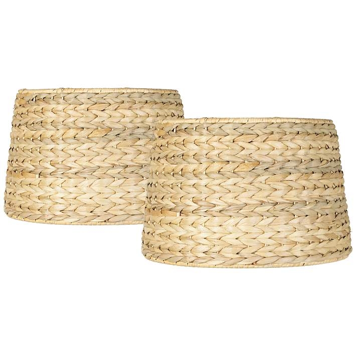 Drum Lamp Shades Set of Two Tapered Braided Seagrass Coastal