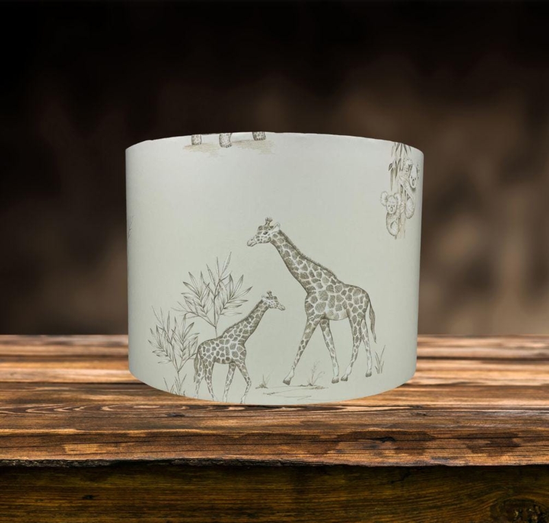 Drum Lampshade Hand Sketched Giraffe Muted Safari Palette