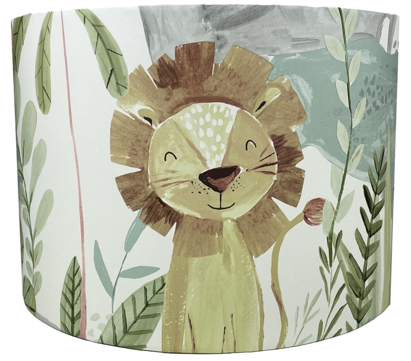 Drum Lampshade Watercolor Smiling Lion Sage Botanicals