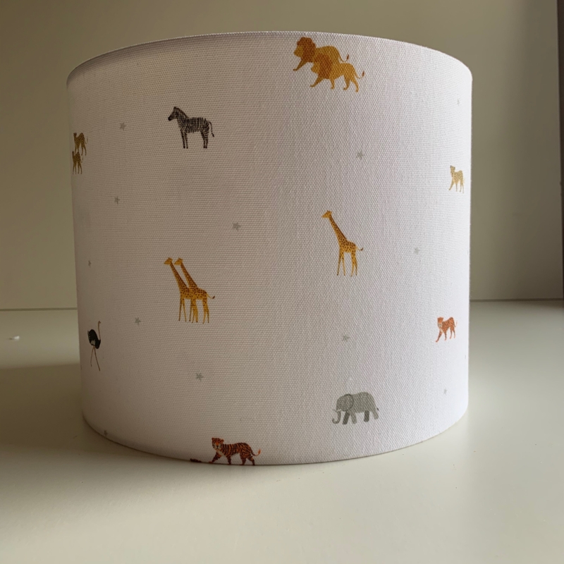 Drum Lampshade Woven Fabric Cream Safari Animal Star Accents
