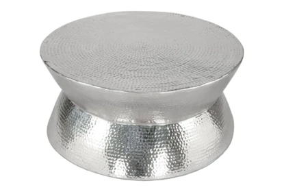 Drum Round Coffee Table Hammered Aluminum Industrial Chic