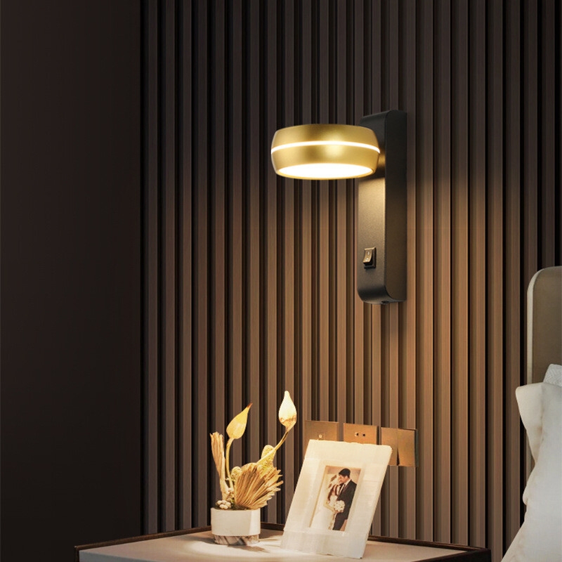 Dual Tone Wall Sconce in Gold and Black with Integrated Rocker Switch