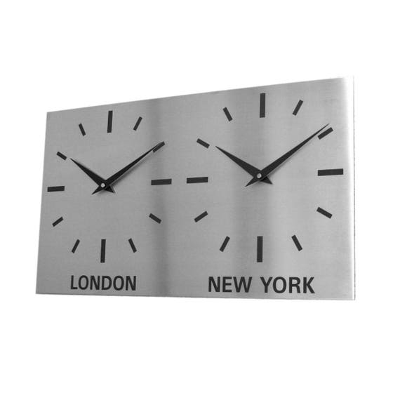 Dual Wall Clock Dual Time Zone Rectangular Plate Industrial World