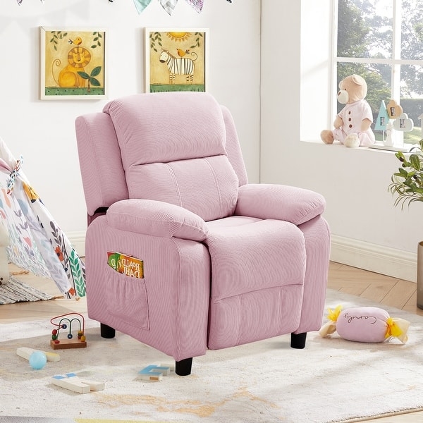 Dusty Pink Kids Recliner: Ribbed Corduroy Texture Fabric
