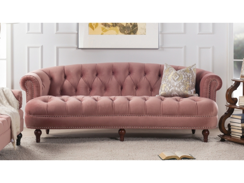 Dusty Rose Chesterfield Sofa with Diamond Tufting and Curved Silhouette