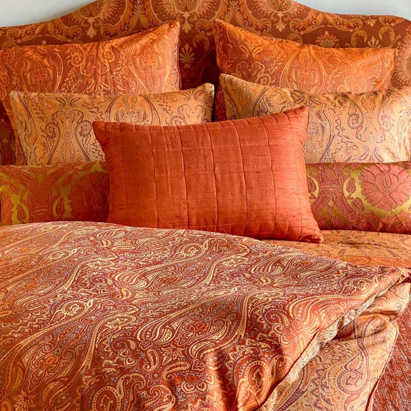 Duvet Cover Maximalist Burnt Orange Paisley Woven Jacquard Satin