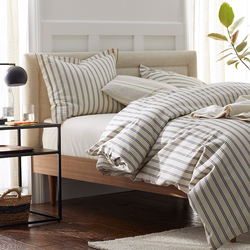 Duvet Cover: Narrow Navy Stripe, Cotton Percale, Modern Coastal
