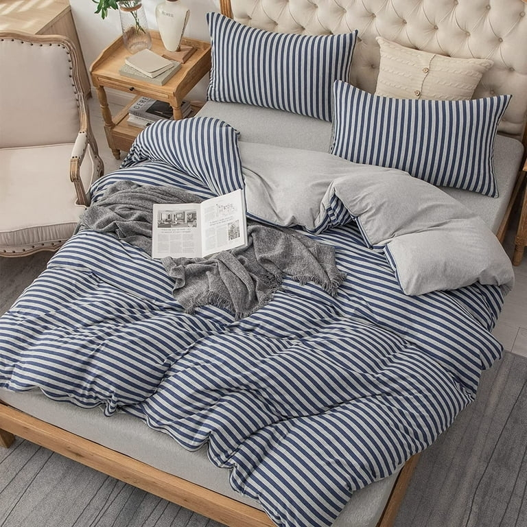Duvet Cover Set: Blue Grey Jersey Knit Cotton, Reversible Design