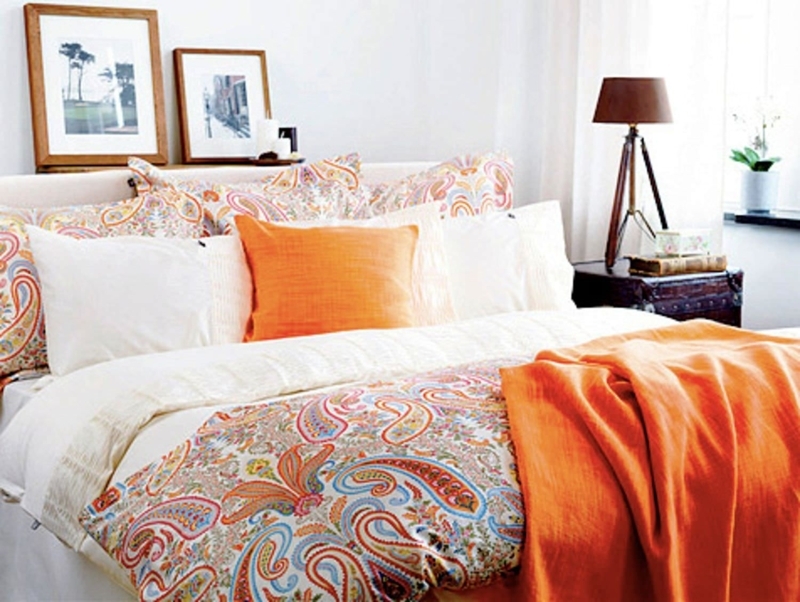 Duvet Cover Set Eclectic Bright Orange Paisley Bohemian Bedroom Decor
