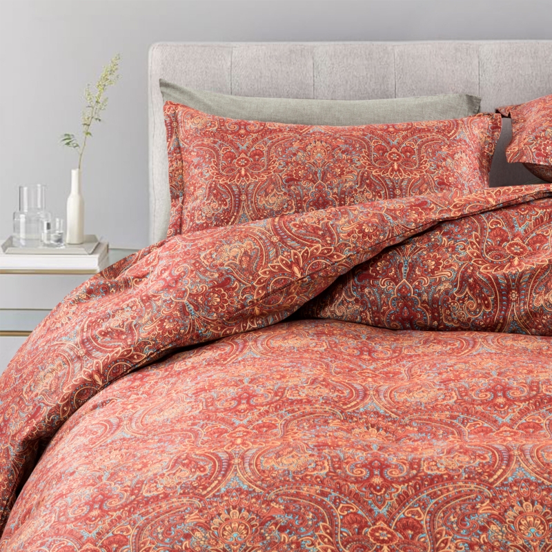 Duvet Cover Set Moroccan Tapestry Style Medallion Print Terracotta