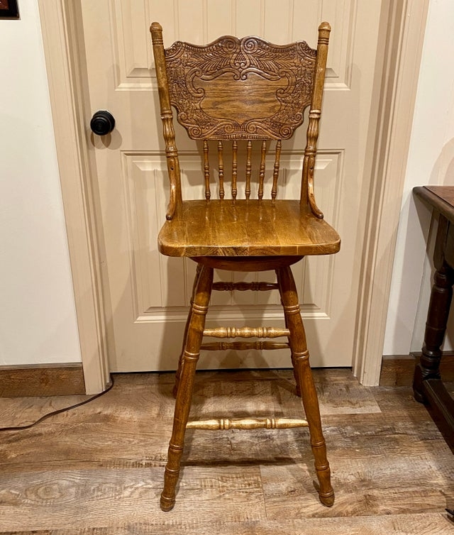 Early American Swivel Bar Stool with Carved Crest Rail
