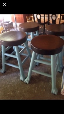 Eclectic Rustic Barstools Bear Claw Feet Light Blue Painted Frame