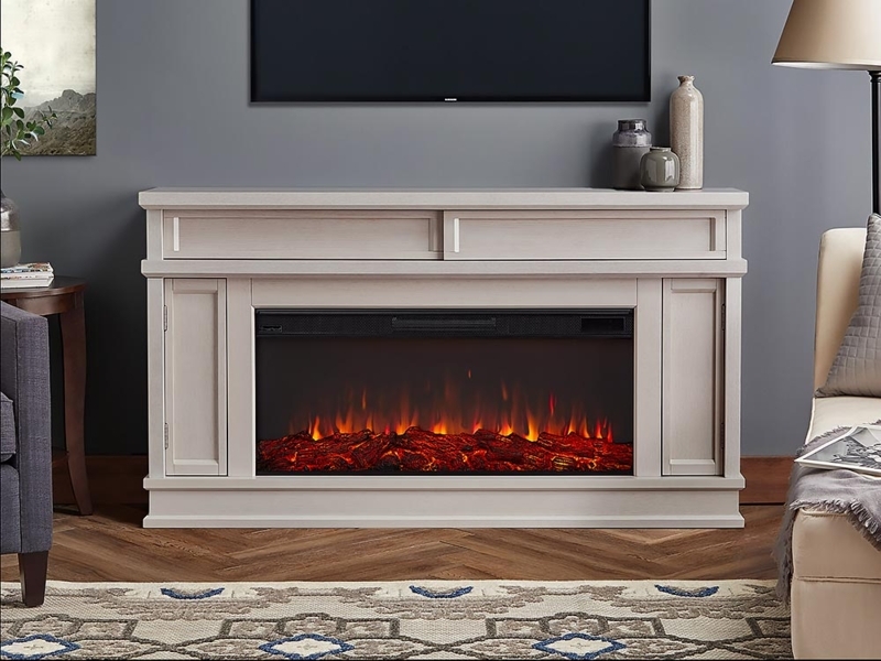 Electric Fireplace TV Stand Bone White Infrared Recessed Panels