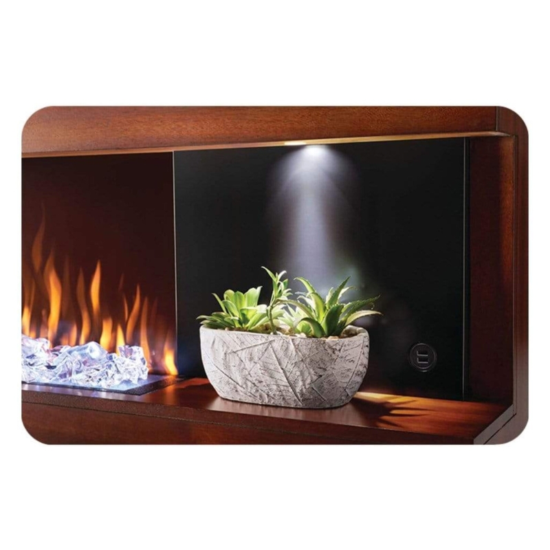 Electric Fireplace With USB Ports Integrated Shelf Walnut Finish