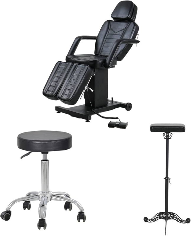Electric Tattoo Chair Set with Ornate Armrest Stand