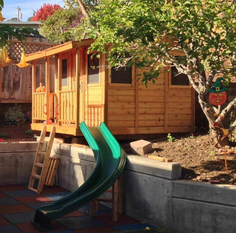 Elevated Wooden Playhouse Kit with Wavy Slide & Covered Porch