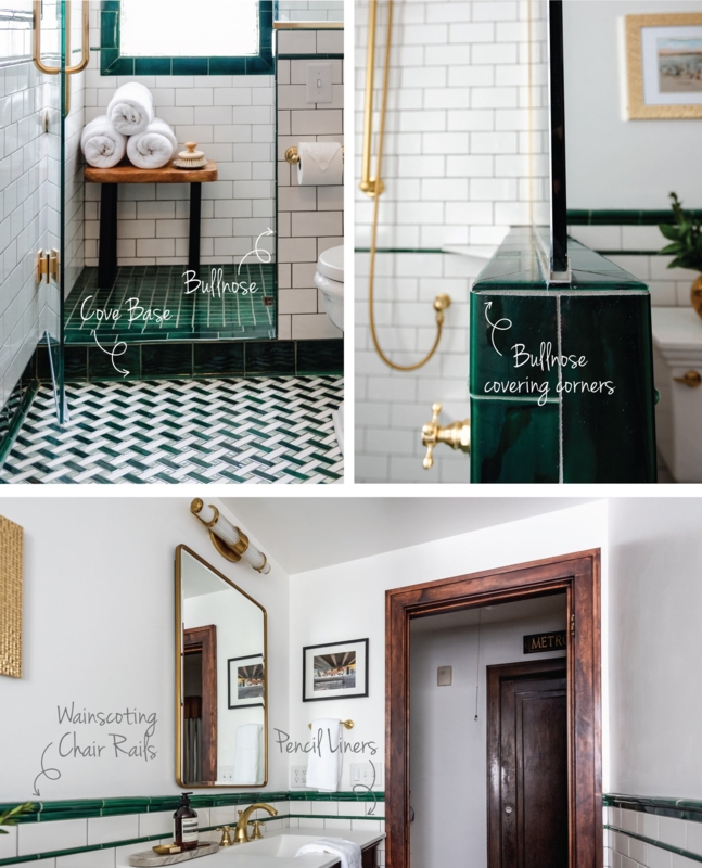 Emerald Green Bathroom Tile featuring Glossy Bullnose Corner Finishing