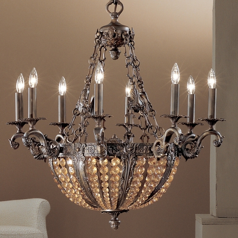 Empire Chandelier Tuscan Style Amber Beaded Basket 12-Light Bronze