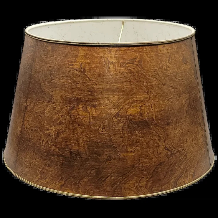 Empire Lamp Shade with Vintage Faux Wood Grain and Gold Trim