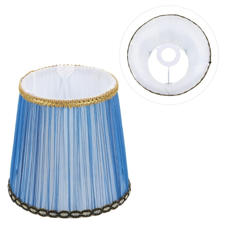 Empire Lampshade Sky Blue Pleated Fabric Ornate Gold Braided Trim