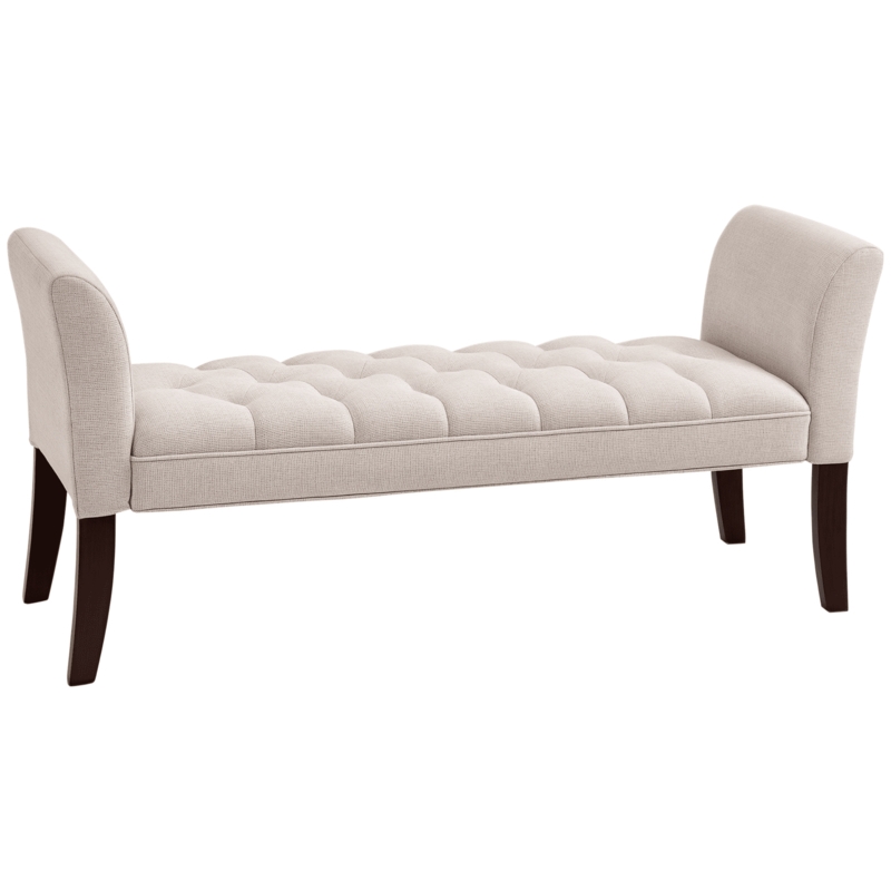 End of Bed Bench Beige Flared Arms Button Tufting Piped Edges